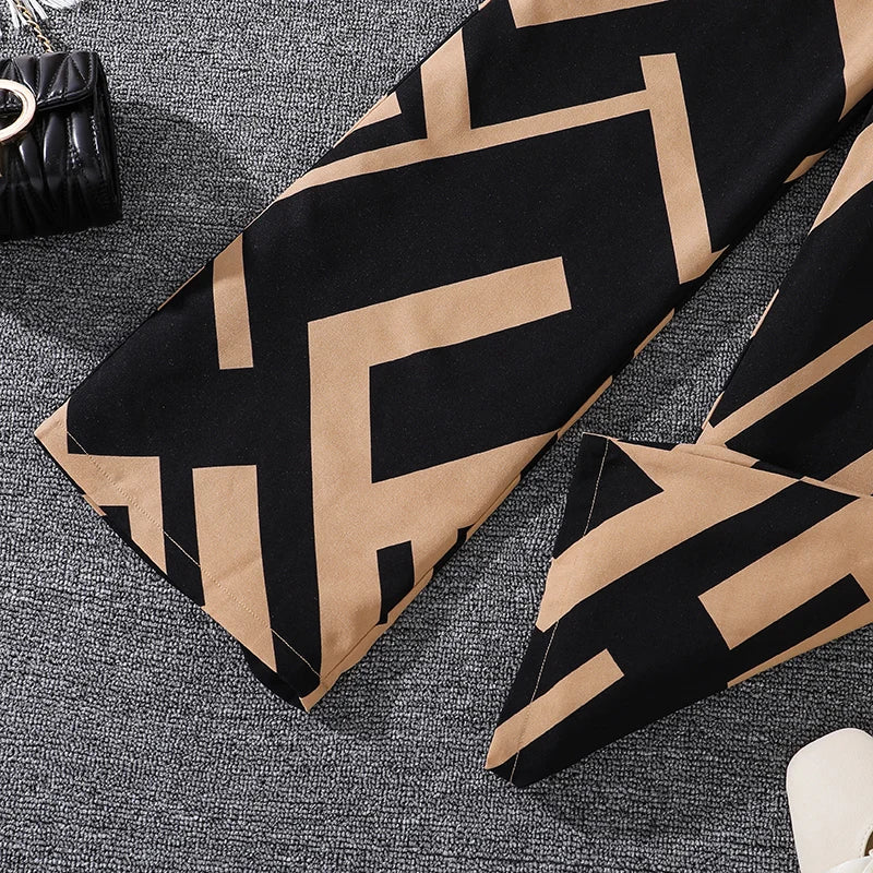 M&T Wear - Kids Clothing Sets For Girls Khaki Off-shoulder Long sleeve Top & Stripe Printing Pants Summer Resort Style Children Suits OOTD