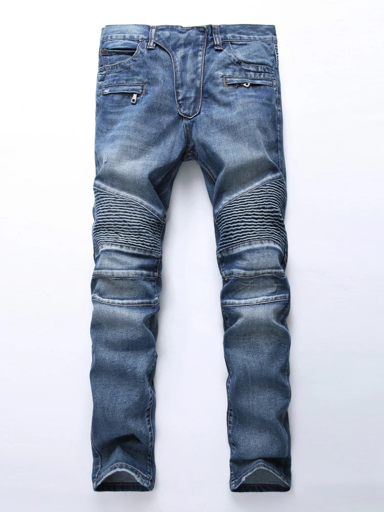 M&T Wear - Jeans Men Long Pants Denim Pant High Waist Simple Zipper Splice Casual Regular Slim Fit Straight Trousers Autumn Winter