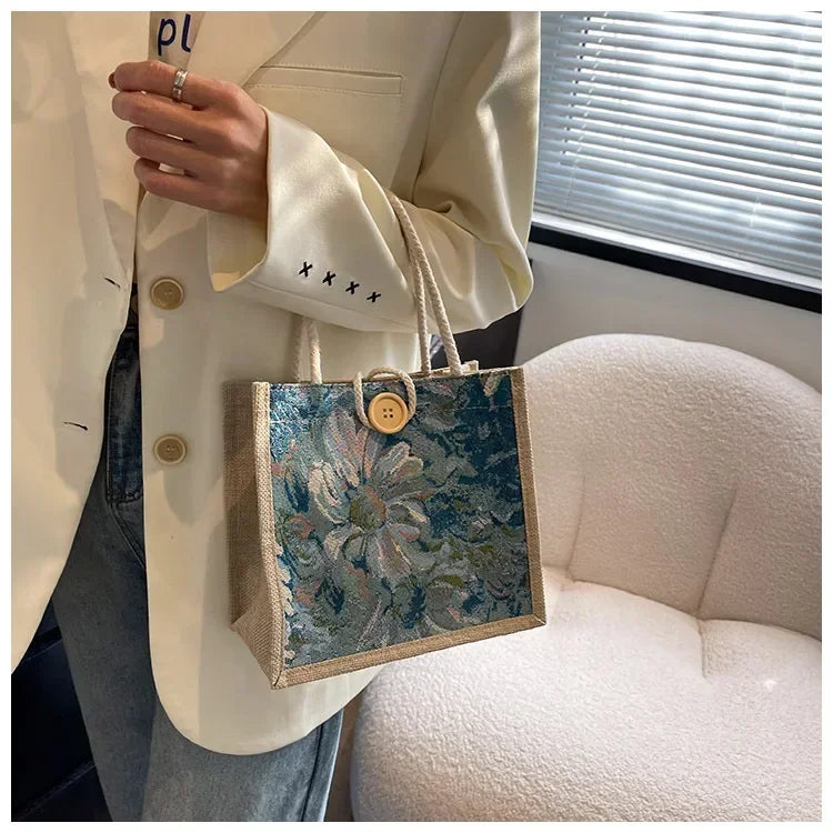 M&T Wear - Women’s Portable Linen & Nylon Top-Handle Handbag