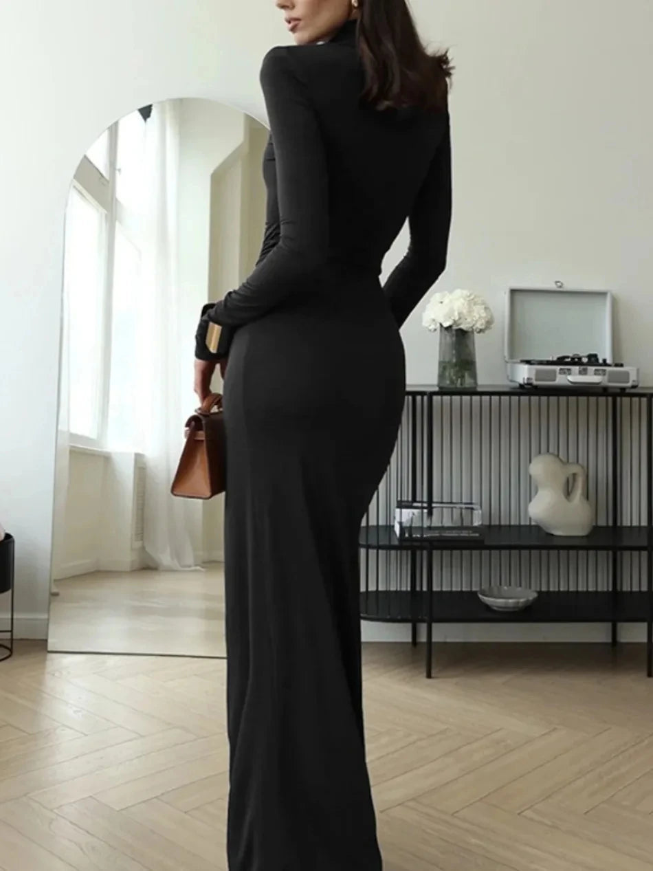 M&T Wear - Sexy High-Neck Waist-Tie Floor-Length Dress