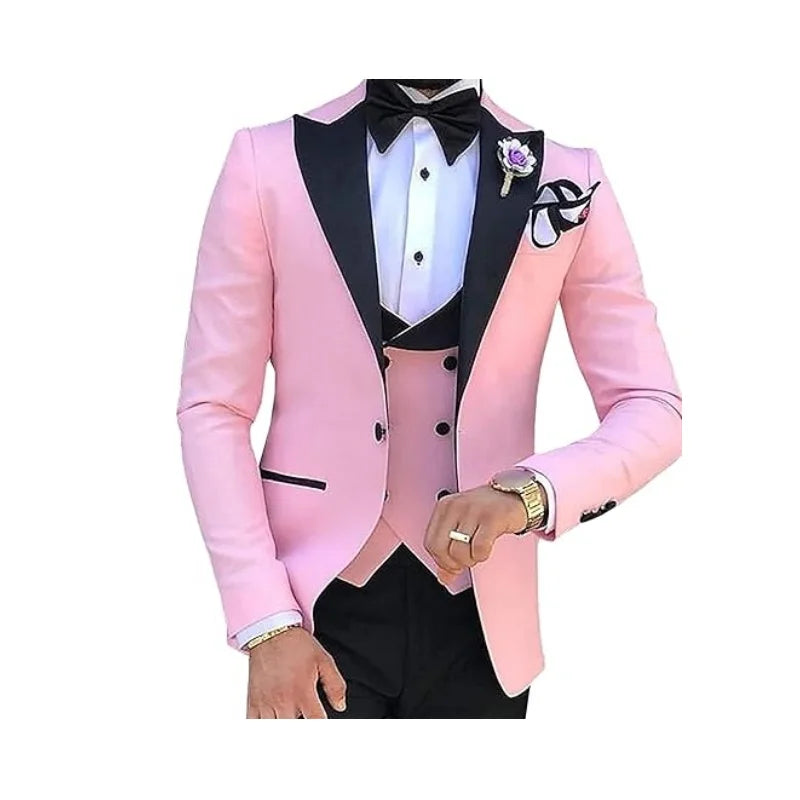 M&T Wear -  Men’s 3-Piece Tuxedo Suit with Lace Lapel – Stylish Party & Dinner Set