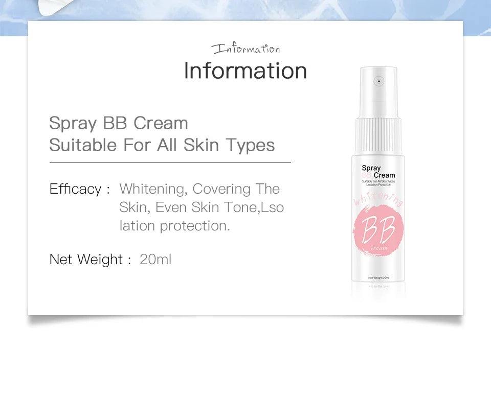 Whitening Moisturizing Base Spray Waterproof BB Cream Concealer Brighten Face Beauty Skin Care Foundation Makeup Korean Cosmetic