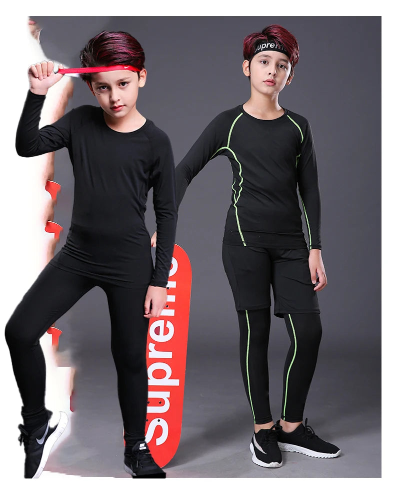 M&T Wear - Fitness Tracksuits Youth Warm Pants Tops Underwear Tight Sports Clothes for Boys Compression Running Basketball Sportswear