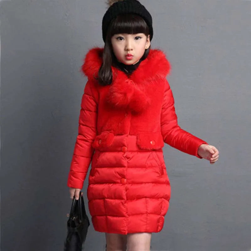 M&T Wear - Winter Warm Jackets for Girls Fashion Fur Hooded Children Girls Waterproof Outwear Kids Cotton Lined Parkas