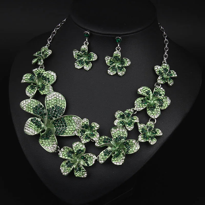 M&T Wear - Luxury Crystal Flower Necklace & Earrings Set for Women