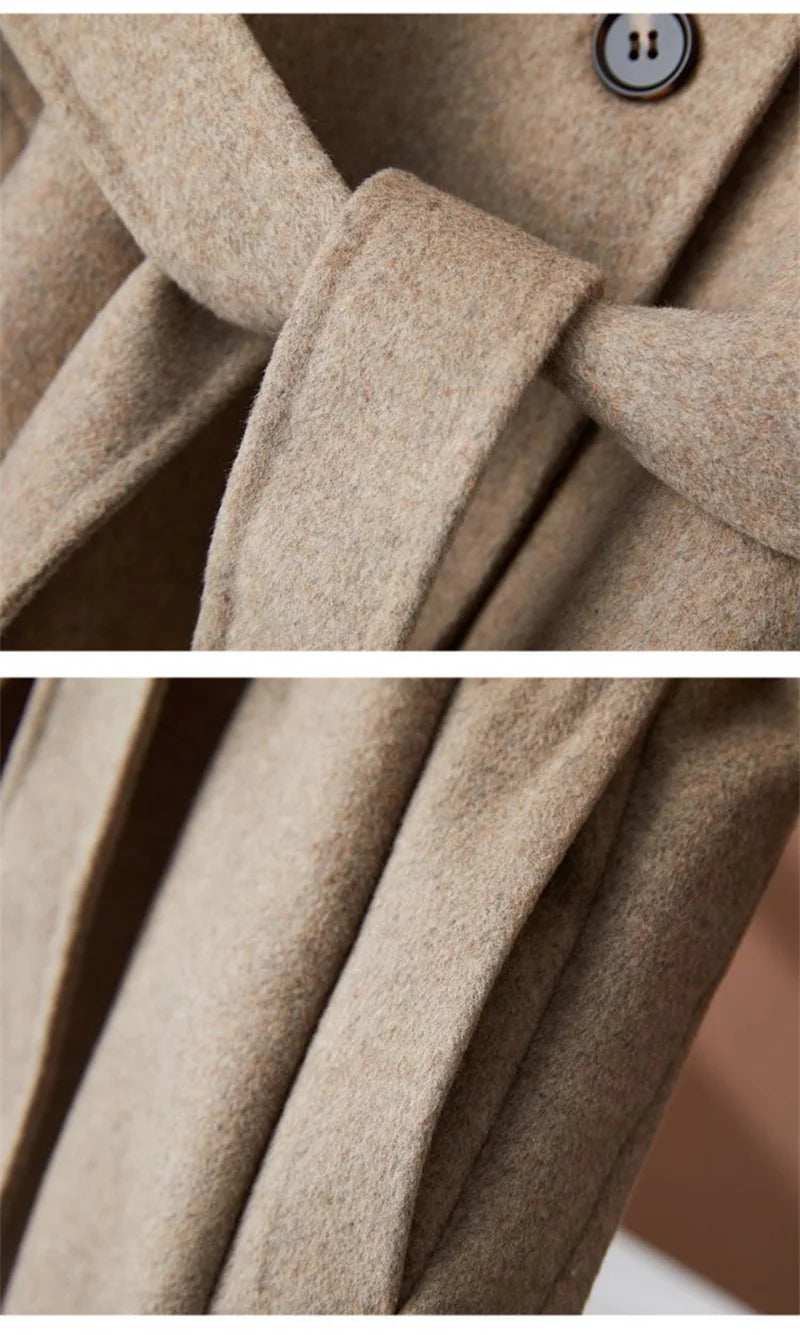 100% Wool Coat Women's Wear 2024 Autumn/Winter Fashion Temperament Double sided Cashmere Coats with Belt Elegant Long Overcoat