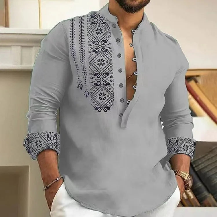 M&T Wear - New Long-sleeved Stand Collar Trendy Half-cardigan Casual Thin Shirts for Men