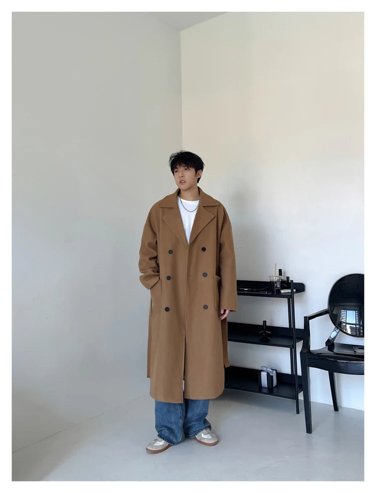 M&T Wear - Thick Korean Vintage Long Woolen Trench Coat for Men