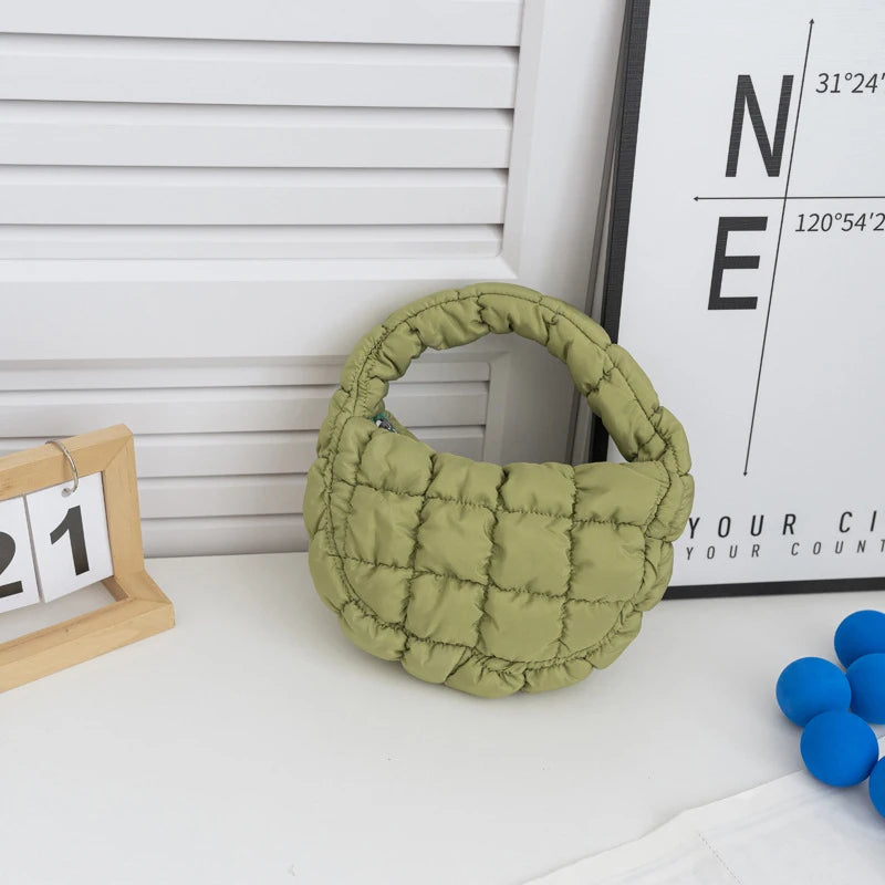 M&T Wear - Fashion Mini Puffer Tote Bag Quilted Circle Phone Purse in Elegant Purple