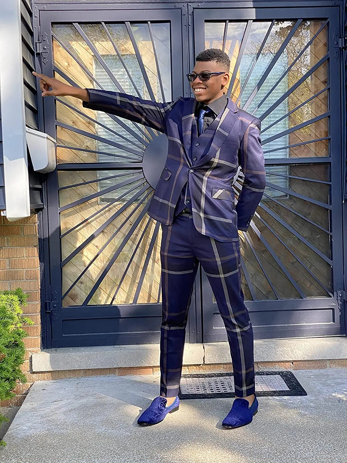 M&T Wear - Men’s 3-Piece Check Plaid Suit – Classic One Button Design