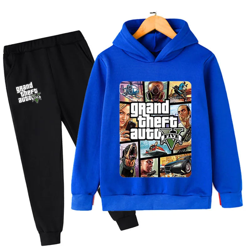 M&T Wear - Kids Game Gta 5 2pcs Hooded Sweatshirt+Jogging Pants Suits 3-13 Years Boys Girls Spring Autumn Tracksuits Children Clothes Sets