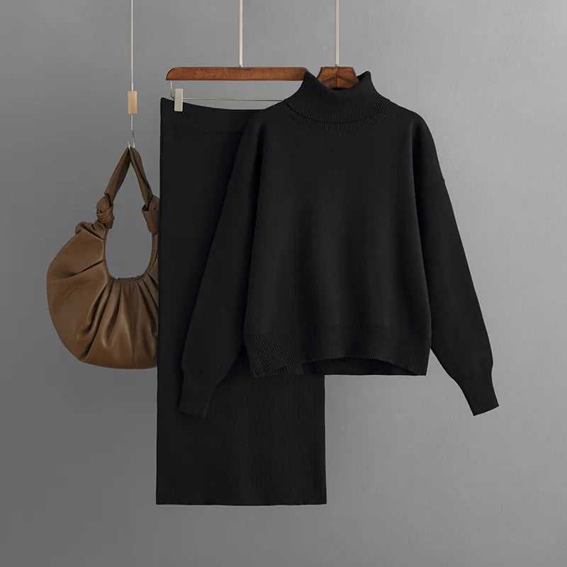 aM&T Wear - Elegant 2-Piece Knitted Sweater & Skirt Suit