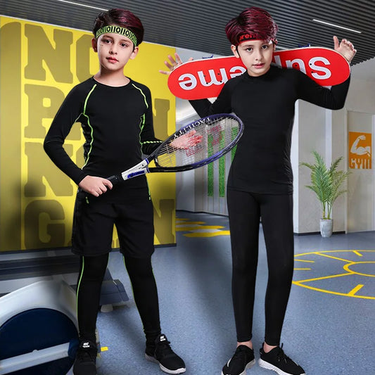 M&T Wear - Fitness Tracksuits Youth Warm Pants Tops Underwear Tight Sports Clothes for Boys Compression Running Basketball Sportswear