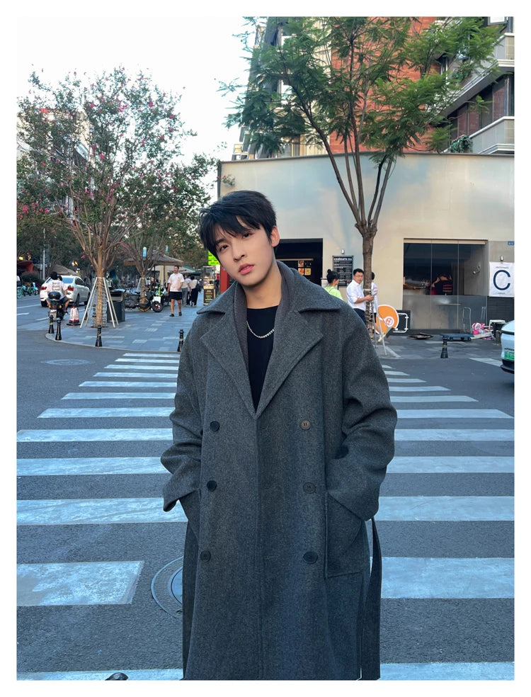 M&T Wear - Thick Korean Vintage Long Woolen Trench Coat for Men