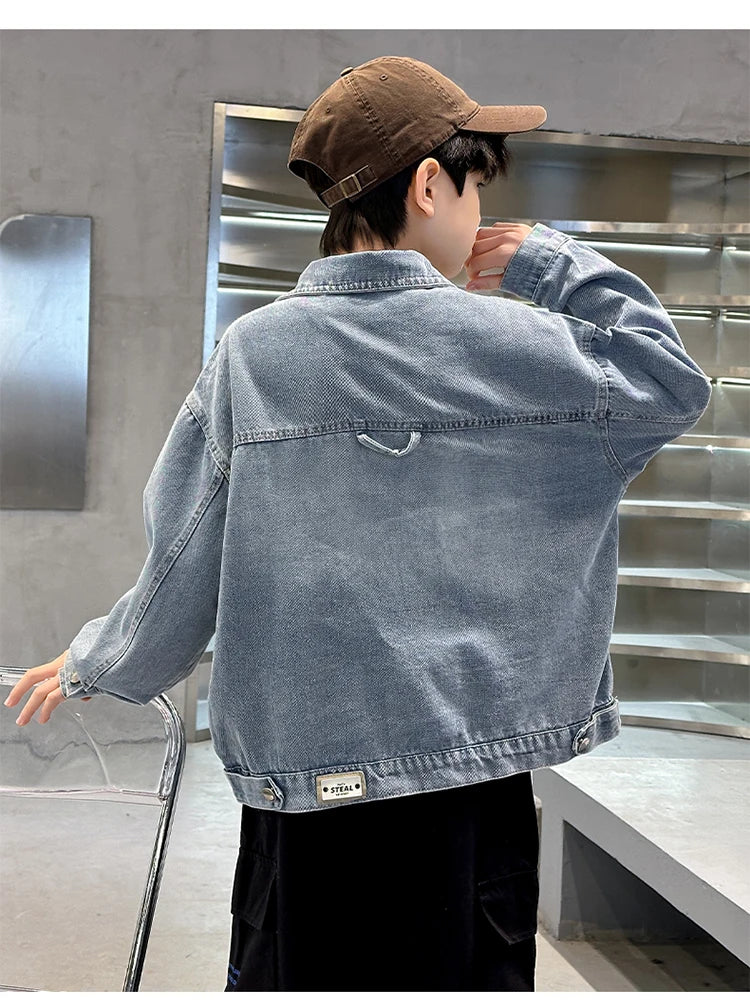 M&T Wear - Kids Denim Jacket Boys Jeans Coat Clothing Fashion Baby Boy Denim Jacket With Cartoon Embroidery Child Casual Streetwear Outfit