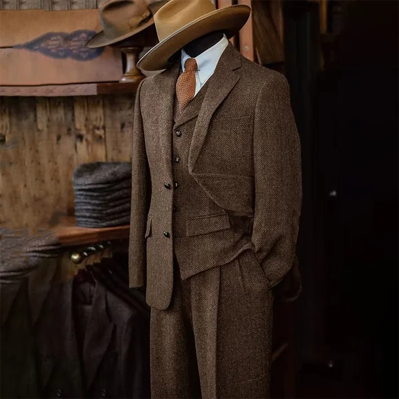 M&T Wear Men’s 3-Piece Herringbone Suit – Luxury 2025 Edition