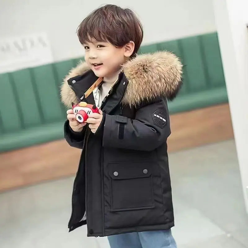 M7T Wear - Winter Kids Padded Jacket Children Thick Plus Velvet Warm Parkas Coat Boys Girls Fur Collar Hooded Cotton Clothes Outerwea