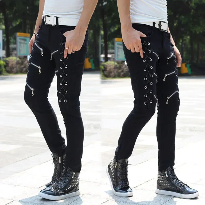 M&T Wear - Men Motorcycle Street Wear Skinny Casual Denim Pants Jeans Straight Trousers
