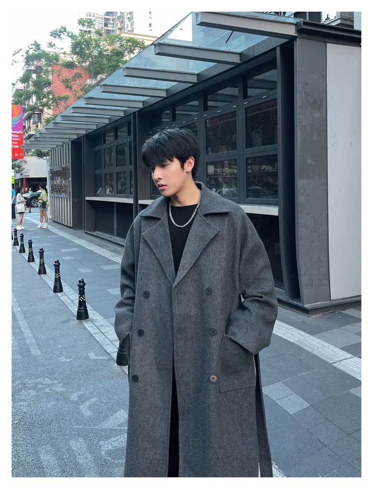 M&T Wear - Thick Korean Vintage Long Woolen Trench Coat for Men