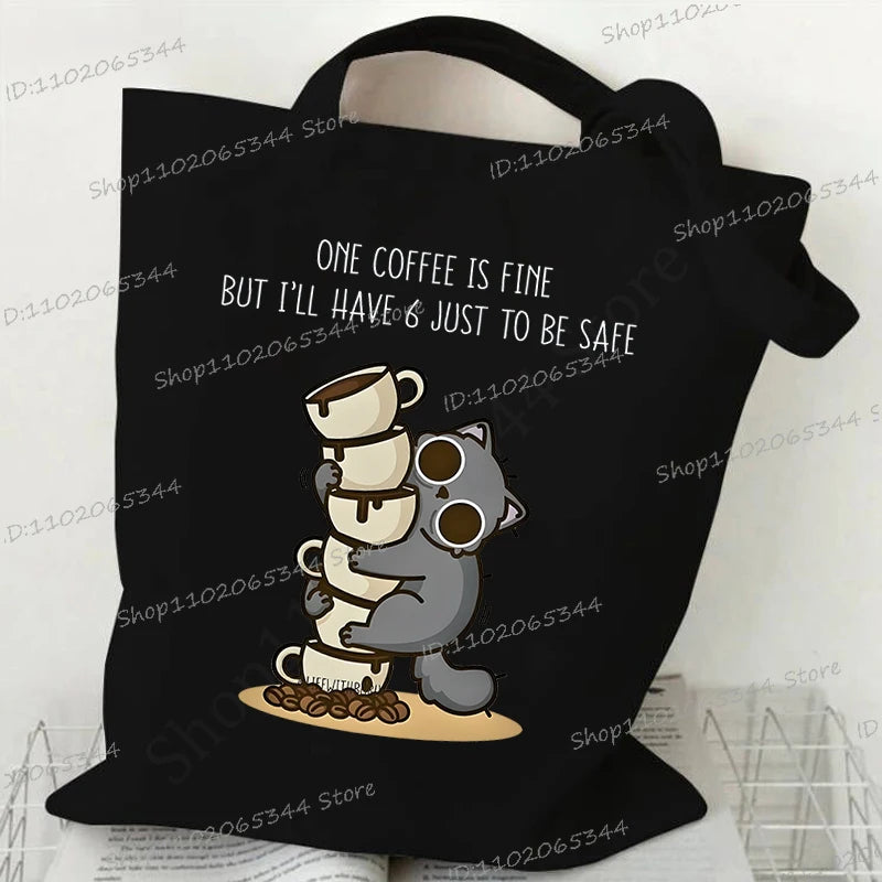 M&T Wear - Women’s Meme Cat Canvas Tote Bag | Funny Cartoon Shoulder Bag