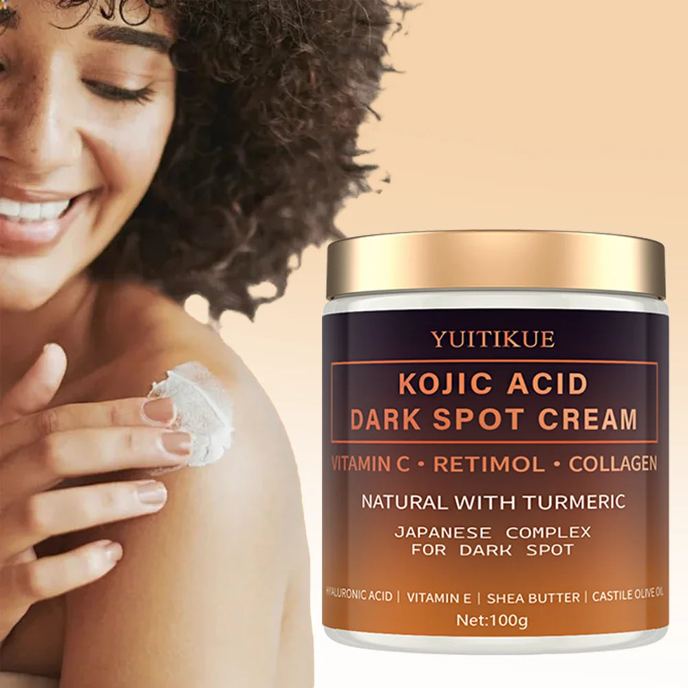 Arbutin fading cream, Vitamin C, retinol, collagen, natural curcumin, hyaluronic acid, Vitamin E, shea butter, castor olive oil.