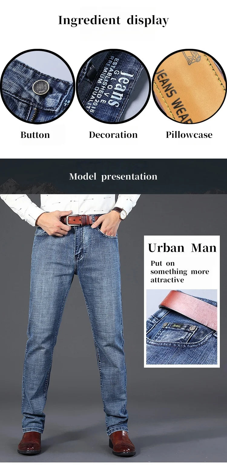 M&T Wear - Mens Denim Pants Spring Casual Business Straight Fit Loose Elasticated Jeans Stylish Comfortable Pants for Work and Daily Wear