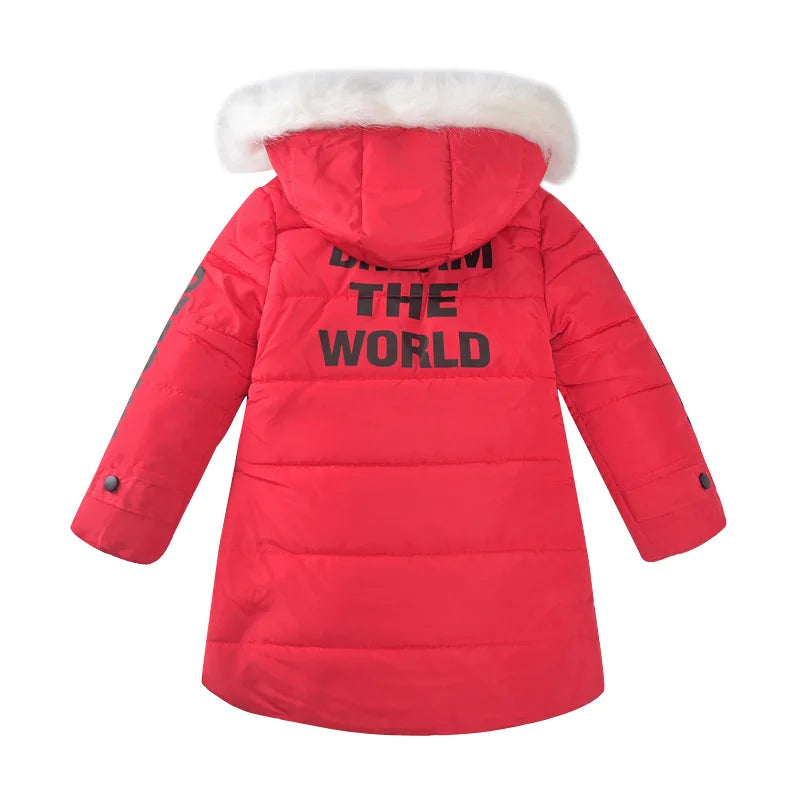 M&T Wear - Winter Warm Jackets for Girls Fashion Fur Hooded Children Girls Waterproof Outwear Kids Cotton Lined Parkas