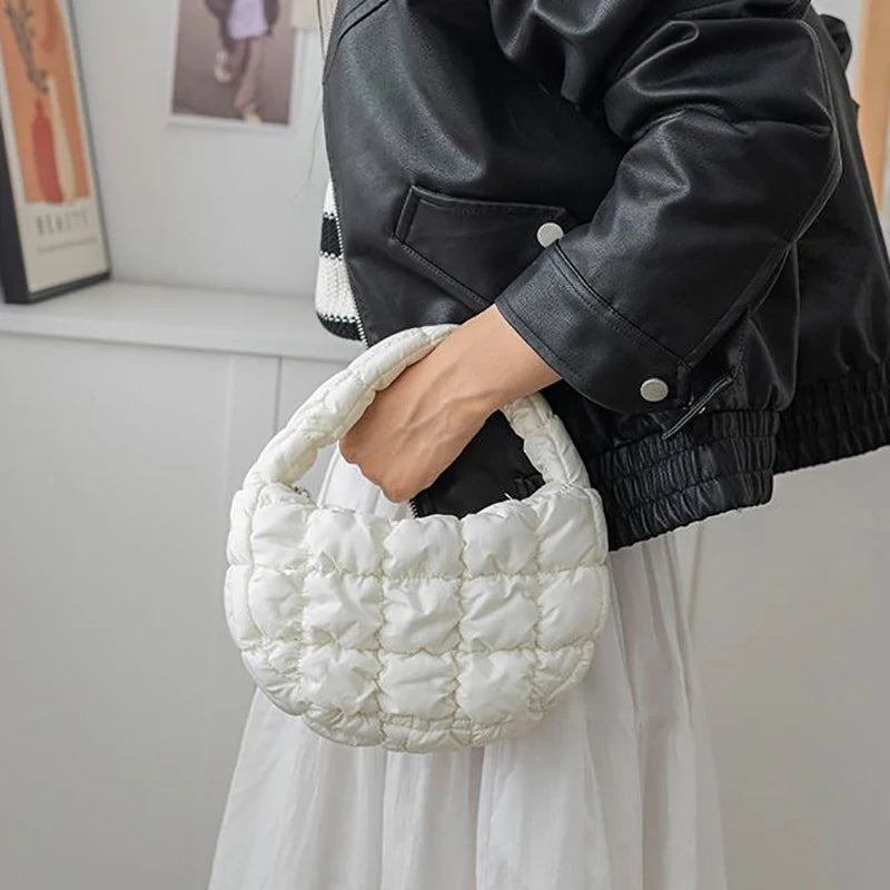 M&T Wear - Fashion Mini Puffer Tote Bag Quilted Circle Phone Purse in Elegant Purple