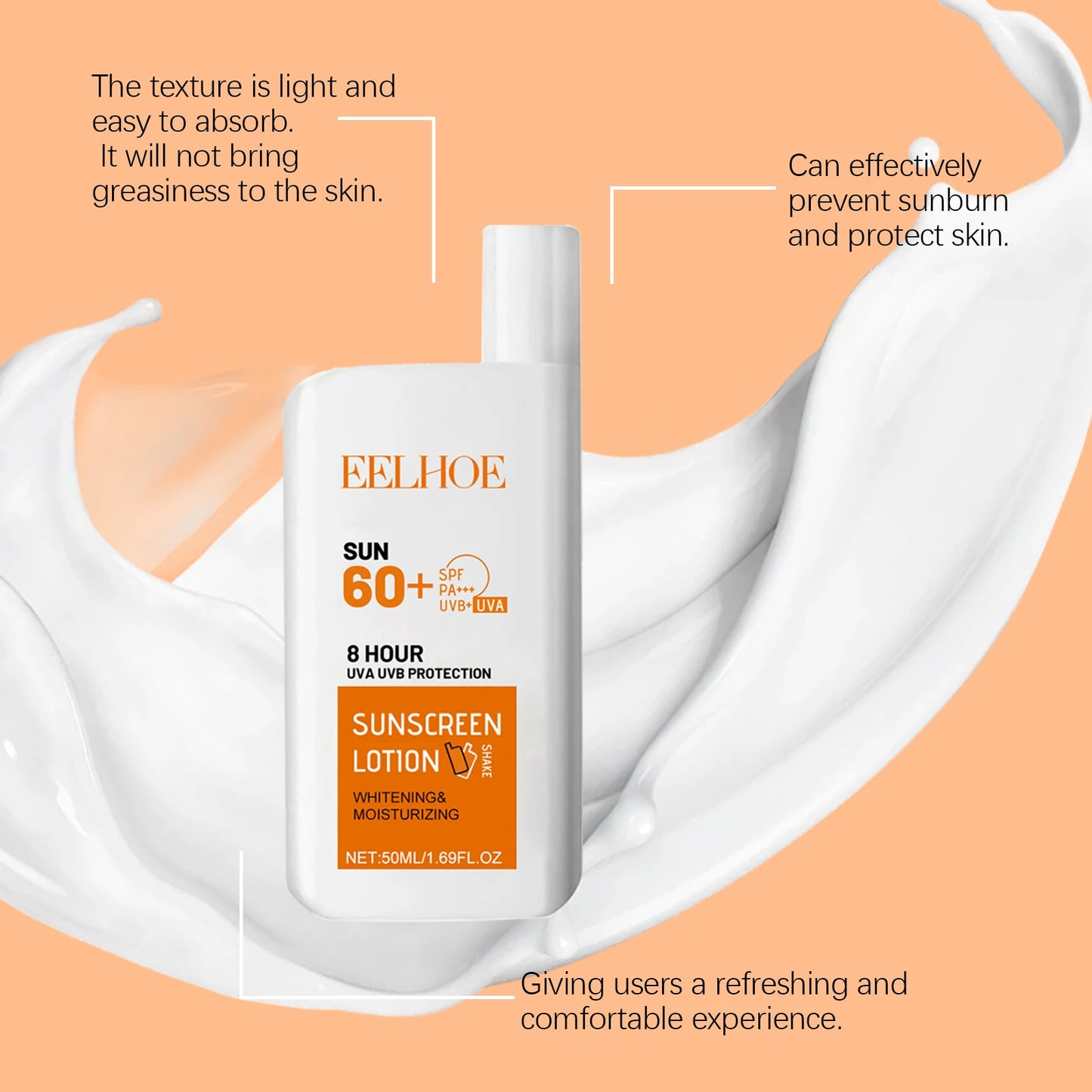 Sunscreen Cream Spf 60+ Long Lasting Uv Protection Facial Sun Block Refreshing Moisturizing Isolation Lotion Skin Care Products