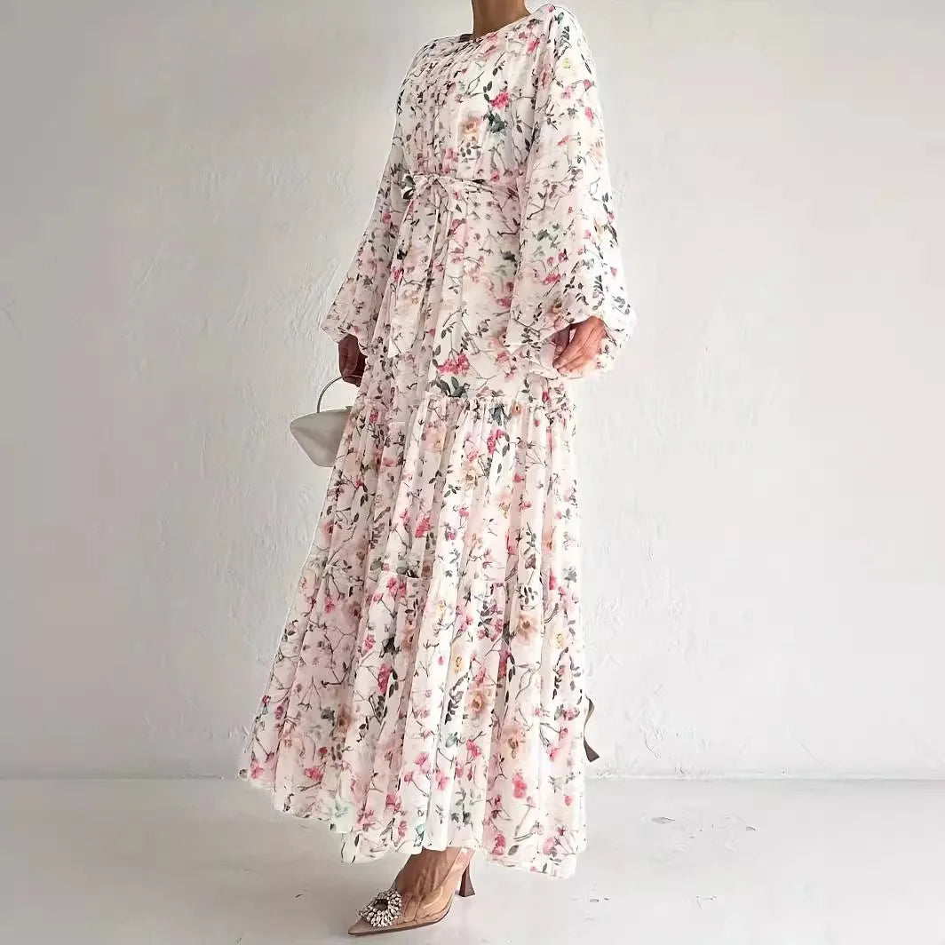 M&T Wear -  Floral Chiffon Abaya plus Dress with Belt