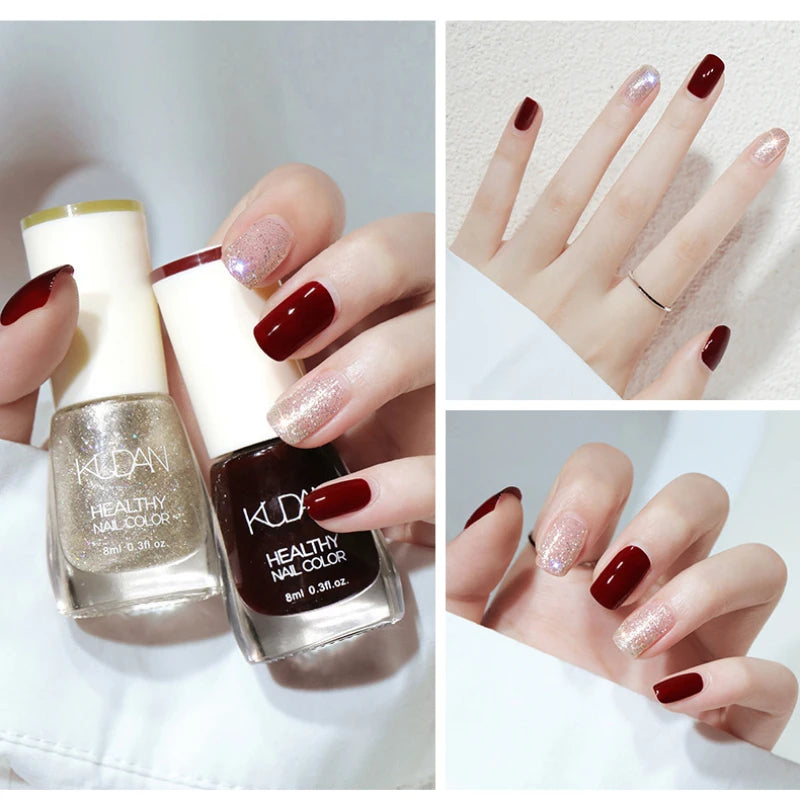 M&T Wear - White Fine Glitter Nail Polish | No Lamp Needed, Non-Peel Shiny Finish (8ml)