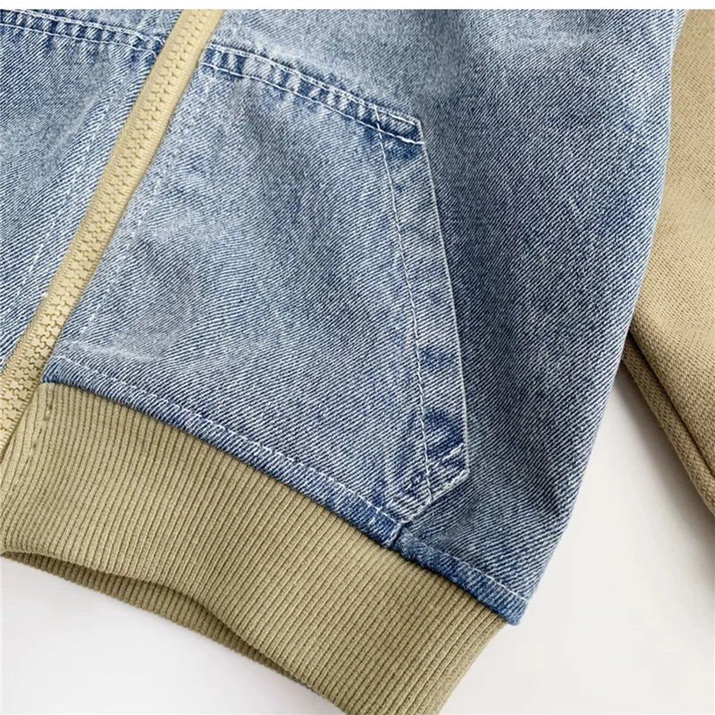 M&T Wear - Boys Jeans Jackets Spring Girls Fashion Hooded Coats Autumn Children Clothes Kids Casual Zipper Colorblocking Outerwear 1-10Y