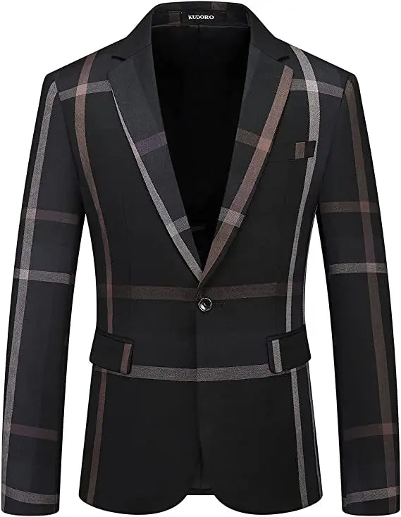 M&T Wear - Men’s 3-Piece Check Plaid Suit – Classic One Button Design