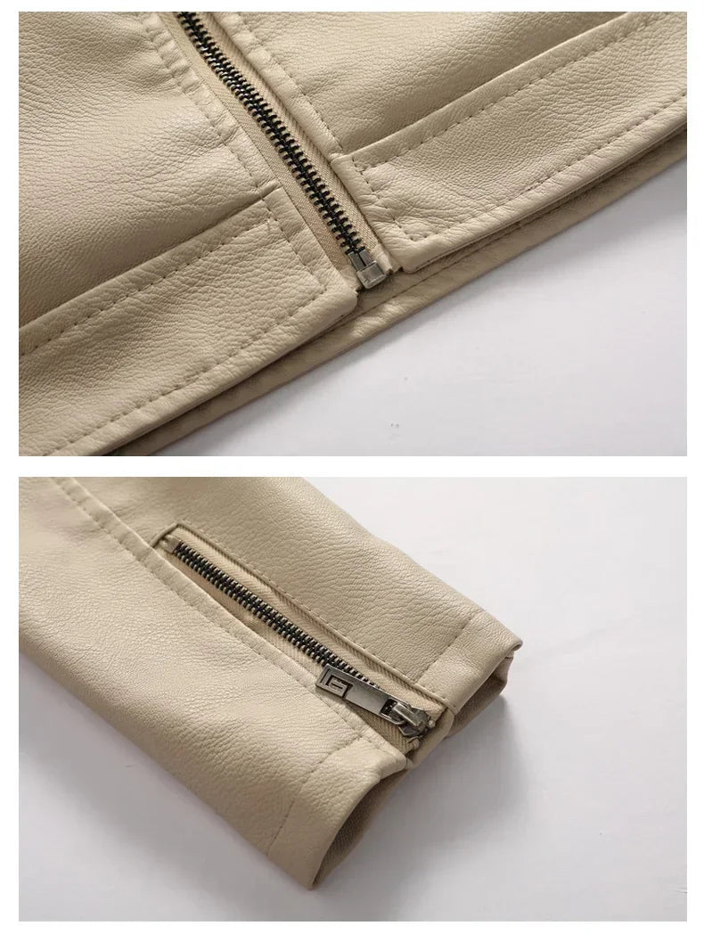 M&T Wear - Faux Leather Jacket Men Fashion Men's Hooded Jackets Autumn Winter Military Style Outwear Zipper Pockets Coat Detachable Hat