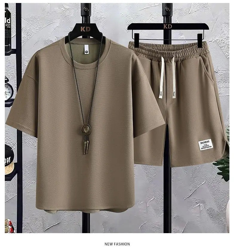 M&T Wear - Men's New Summer Suit 2025 Korean Casual T-shirt + Shorts Suit Men's Tracksuit Solid Color Tracksuit Loose Suit Two-piece Set