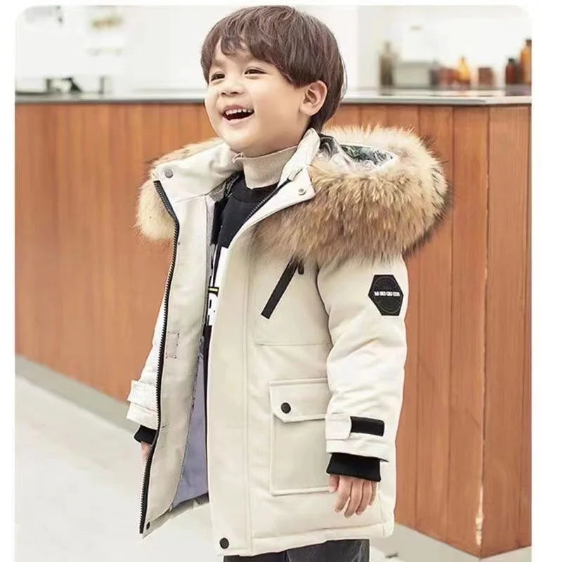 M7T Wear - Winter Kids Padded Jacket Children Thick Plus Velvet Warm Parkas Coat Boys Girls Fur Collar Hooded Cotton Clothes Outerwea