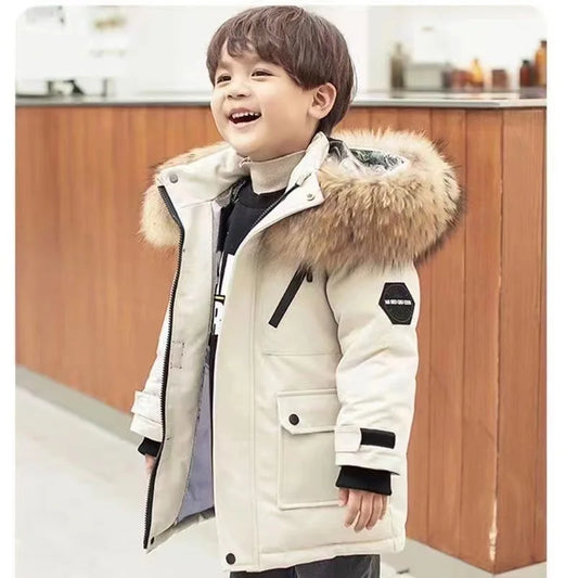 M7T Wear - Winter Kids Padded Jacket Children Thick Plus Velvet Warm Parkas Coat Boys Girls Fur Collar Hooded Cotton Clothes Outerwea