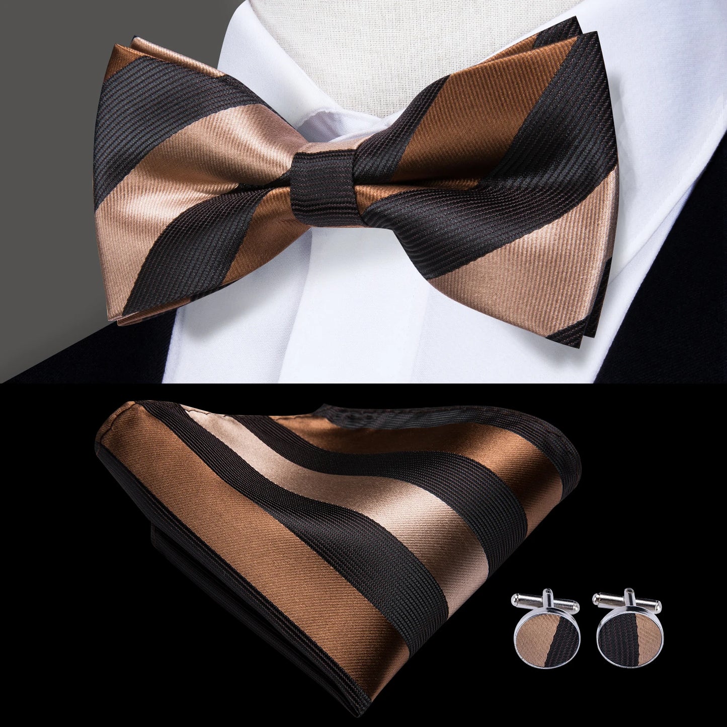 Hi-Tie 60 Color Classic Bow Ties for Men Silk Butterfly Pre-Tied Male Bowtie Pocket Square Cufflinks Set Jacquard Paisley Floral