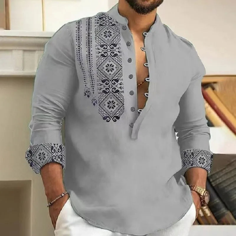 M&T Wear - New Long-sleeved Stand Collar Trendy Half-cardigan Casual Thin Shirts for Men