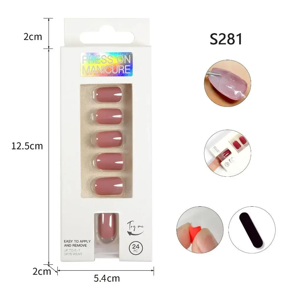 M&T Wear – 24PCS Coffin & Square Press-On Nails with Glue Stick