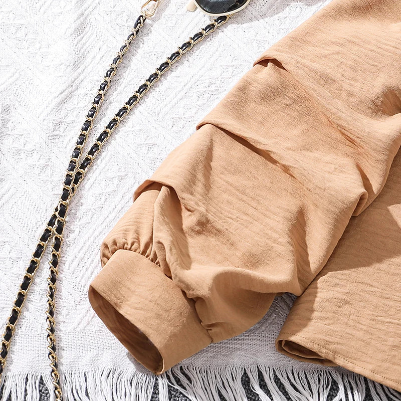 M&T Wear - Kids Clothing Sets For Girls Khaki Off-shoulder Long sleeve Top & Stripe Printing Pants Summer Resort Style Children Suits OOTD