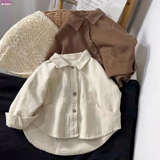 M&T Wear - Korean Children's Clothes 2025 Cotton Solid Color Long Sleeve Shirt for Boy 2-6Y Kids Blouse for Girls Loose Fit Casual Shirt