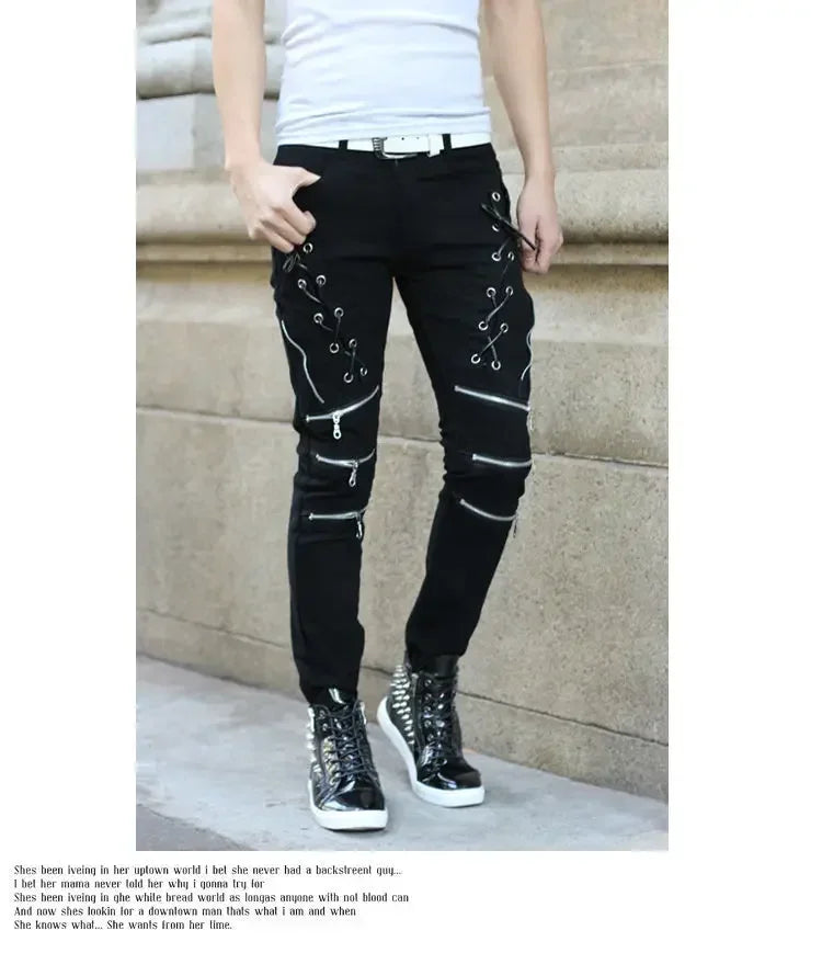 M&T Wear - Men Motorcycle Street Wear Skinny Casual Denim Pants Jeans Straight Trousers