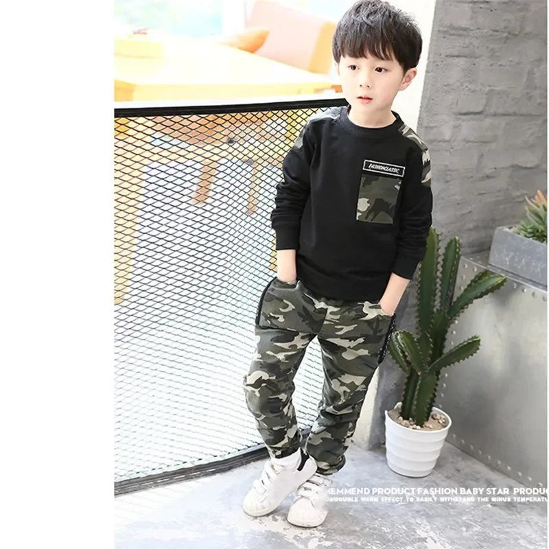 M&T Wear - Kids Sport Clothing Sets Boys Tracksuit Autumn Camouflage Children Tops Pants 2Pcs Kit Outfit Teenager Boys Camouflage Tracksuit