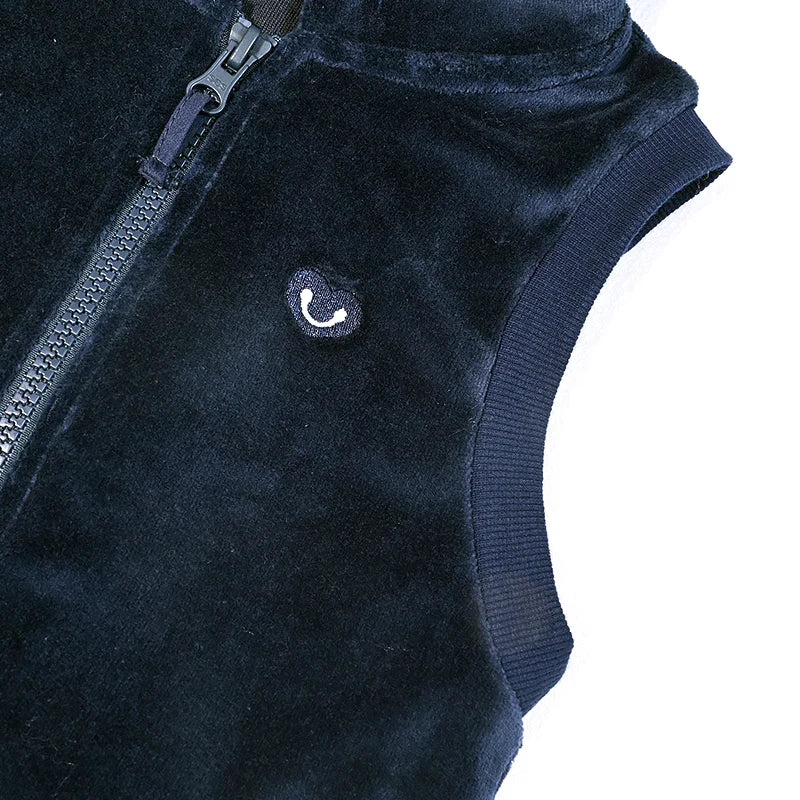 M&T Wear - Kids school clothes boy/girl school vest navy velour lining hooded outside jacket front zippers and embroided heart kids tops