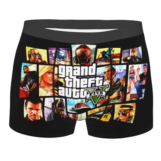 M&T Wear - Custom Grand Theft Auto Adventure Game Underwear Men Breathable GTA Boxer Briefs Shorts Panties Soft Underpants For Homme