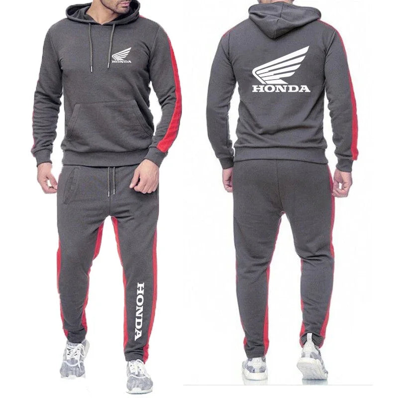 M&T Wear - 2025 Men Tracksuit Honda motor Wing Printed Hoodie Suits Hooded Sweatshirt+Pants 2 Pieces Men Sets Running Fitness Men Clothing