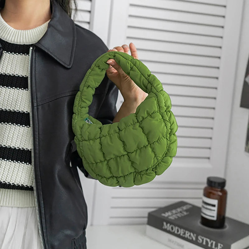 M&T Wear - Fashion Mini Puffer Tote Bag Quilted Circle Phone Purse in Elegant Purple