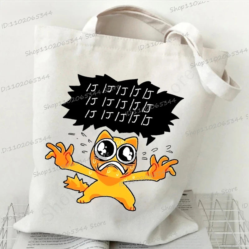 M&T Wear - Women’s Meme Cat Canvas Tote Bag | Funny Cartoon Shoulder Bag