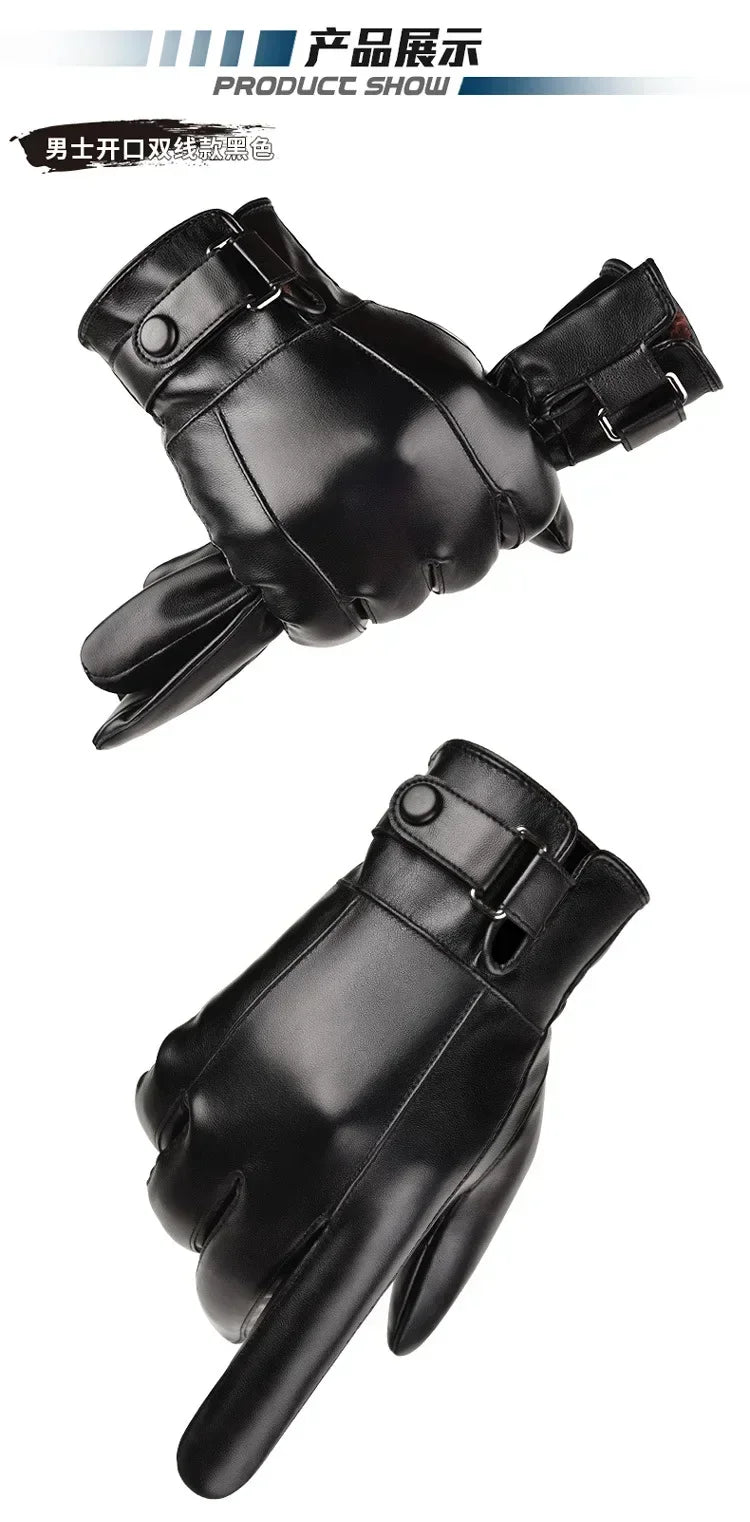 M&T Wear - Winter Gloves For Men Genuine Leather Gloves Outdoor Cycling Black Real Sheepskin Keep Warm Driving Motorcycle Gloves